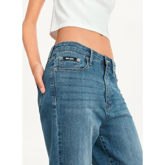 DKNY Women's Halsey Mid Rise Kick Flare Jeans 29/8 Indigo Blue Stretch Denim NWT - Picture 2 of 14